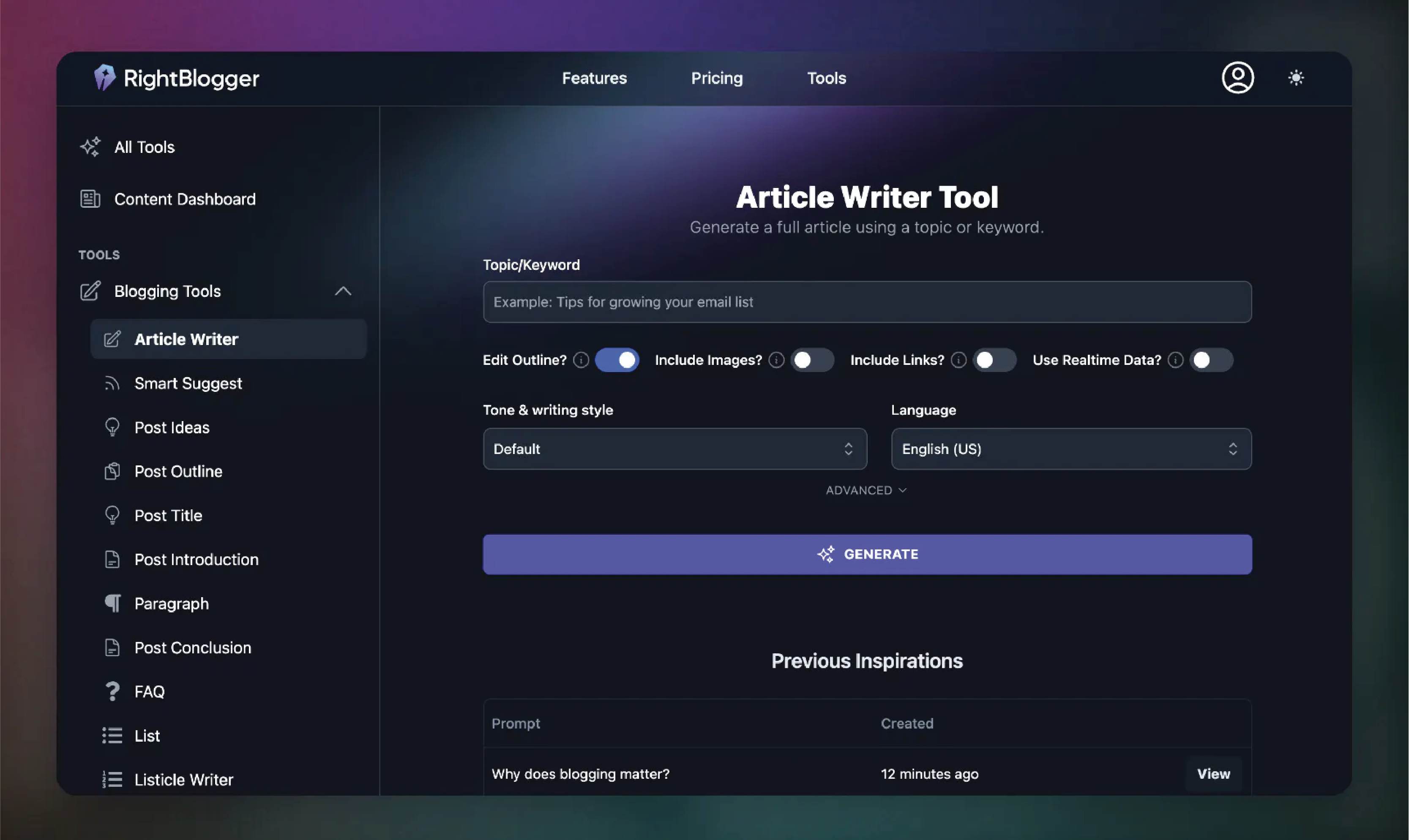 RightBlogger Review: An AI-Powered Content Creation Tool for Bloggers 2 rightblogger-02